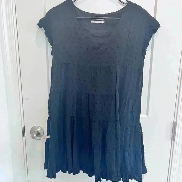 Urban Outfitters Black Swiss Dot Tiered Ruffle Sleeve Lined Babydloll Tiered XS - Picture 3 of 9